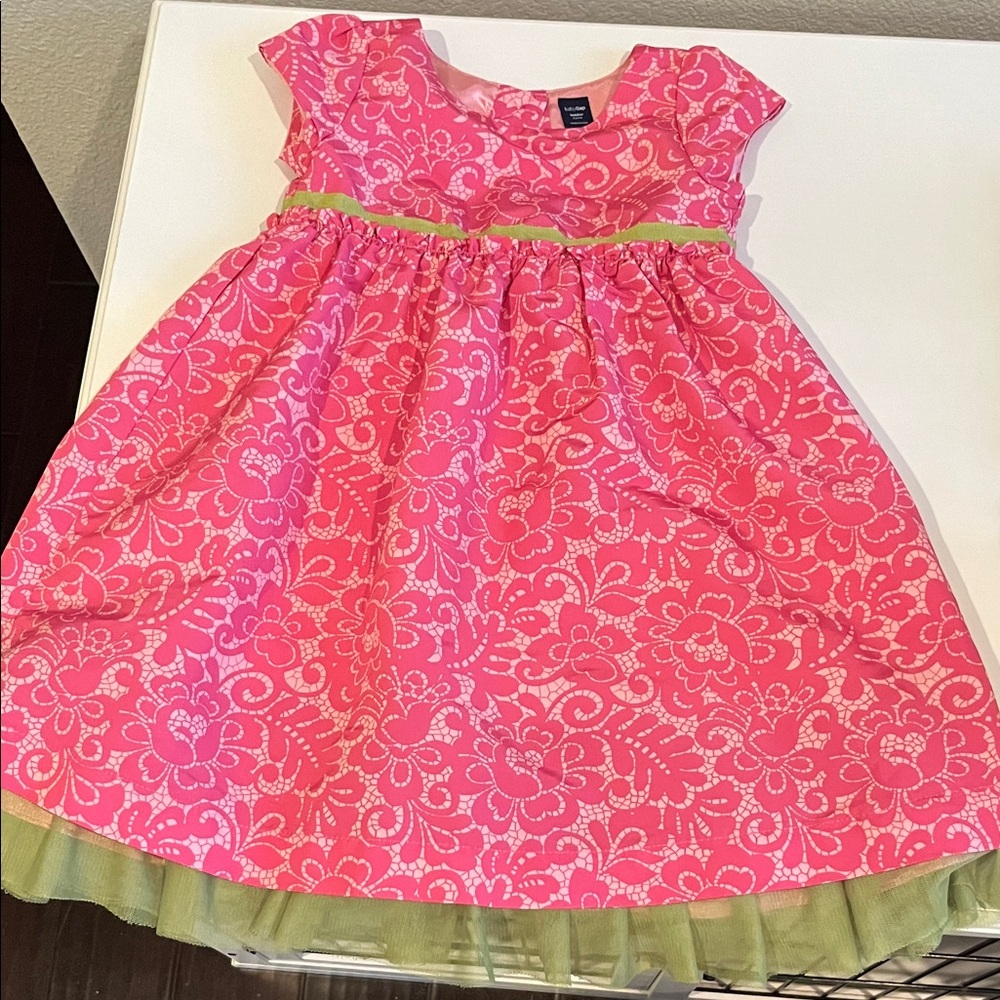 GAP Pink Floral Dress with Green Accents